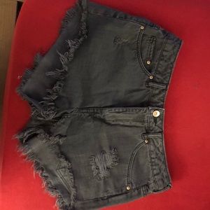 High waist black denim shorts